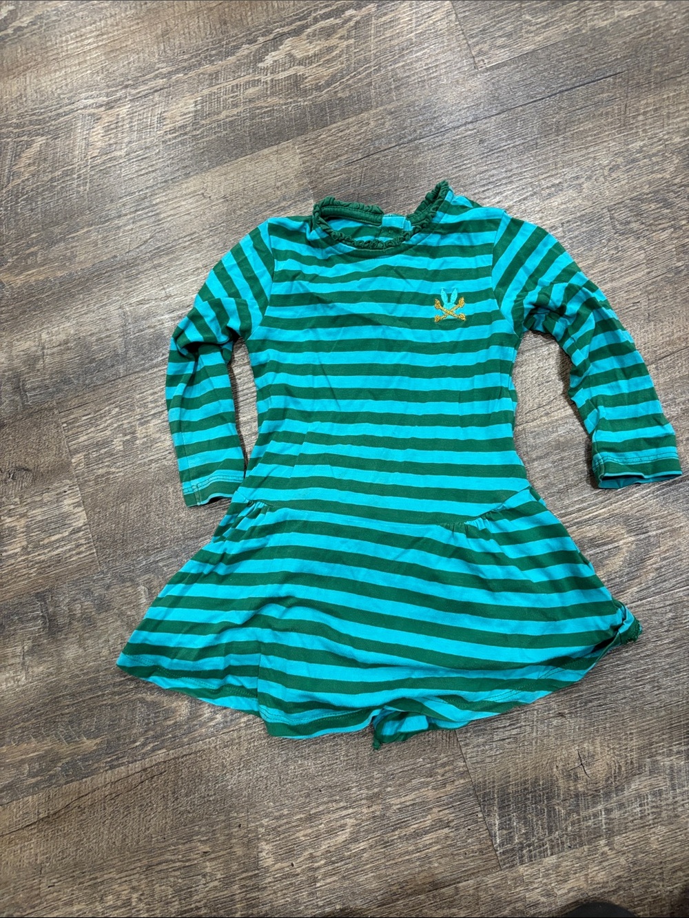No Added Sugar Teal and Dark Green Striped Long-Sleeve Dress
